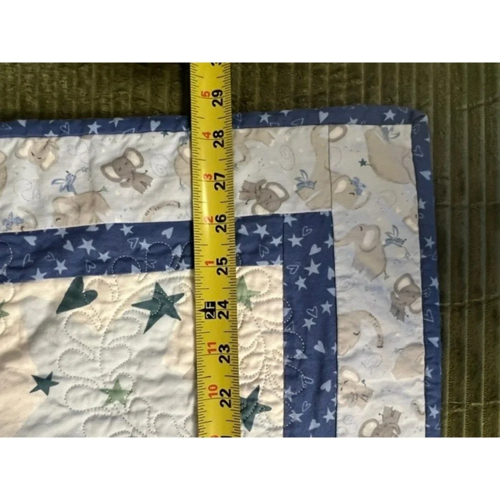 Blue Grey Elephant I Will Love You Forever Quilted Baby Blanket 28x45 Stars